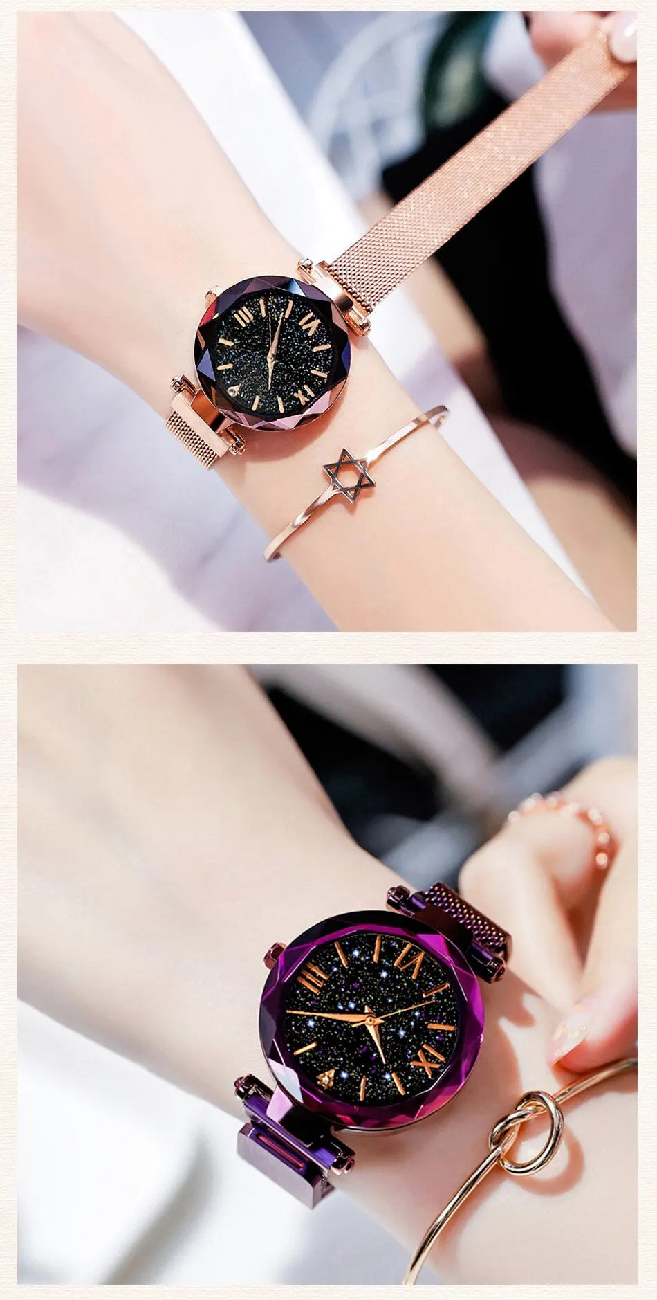 Starry Sky Watches 
Magnet Buckle Mesh Belt Diamond Quartz Watch