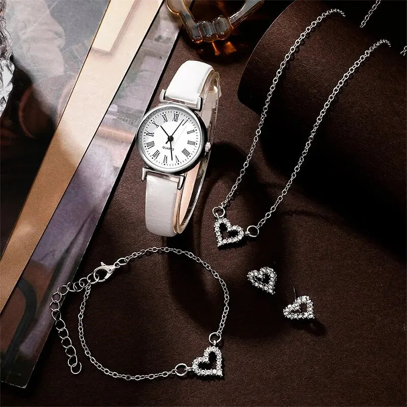 Round Dial Classic Ladies Watches 
 Simple Clock with Jewelry Set