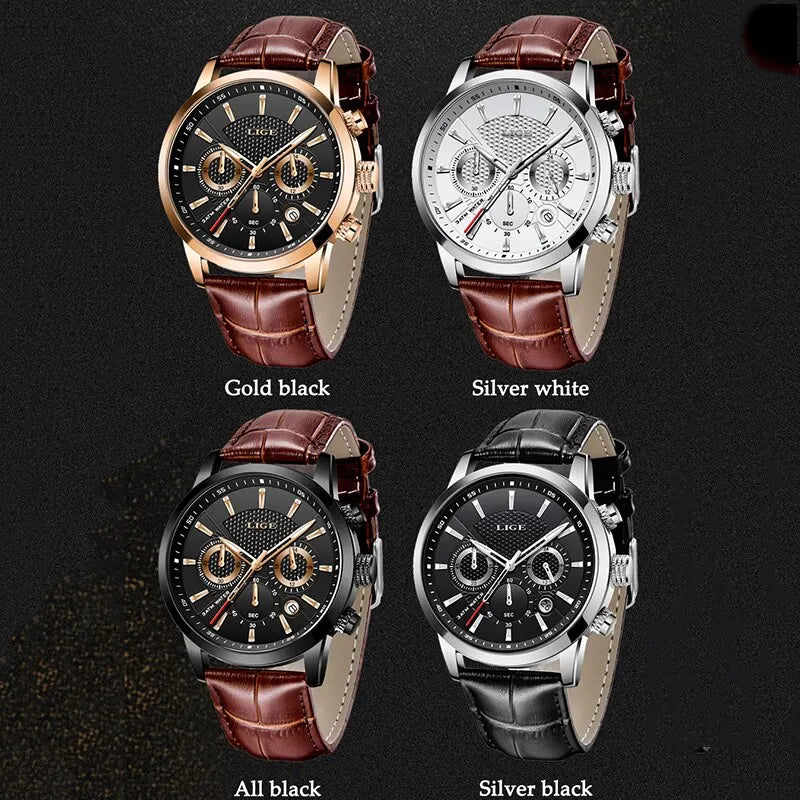 Men Luxury Casual Leather Quartz Men Watch 
Man Business Clock, Waterproof with Date Chronograph