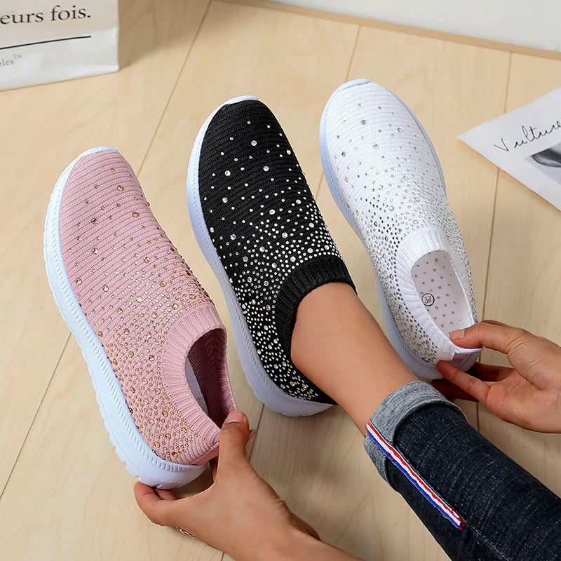 Crystal Breathable Mesh Sneaker Shoes for Women 
Comfortable Soft Bottom Flats