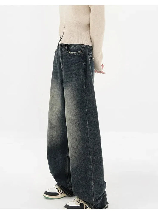 Streetwear Retro Autumn Women High Waist Jeans