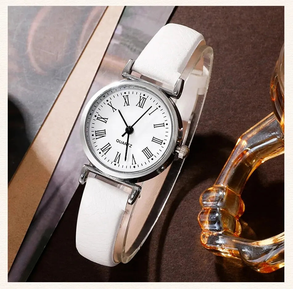 Round Dial Classic Ladies Watches 
 Simple Clock with Jewelry Set