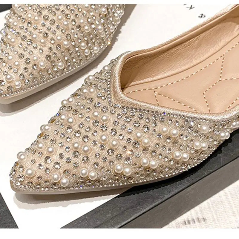 Rhinestone Women Flats Pointed Toe, Slip On