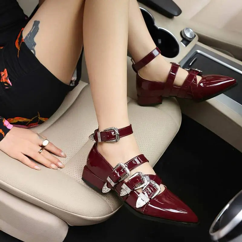 Women Shoes with Pointed Toe & Buckle Straps