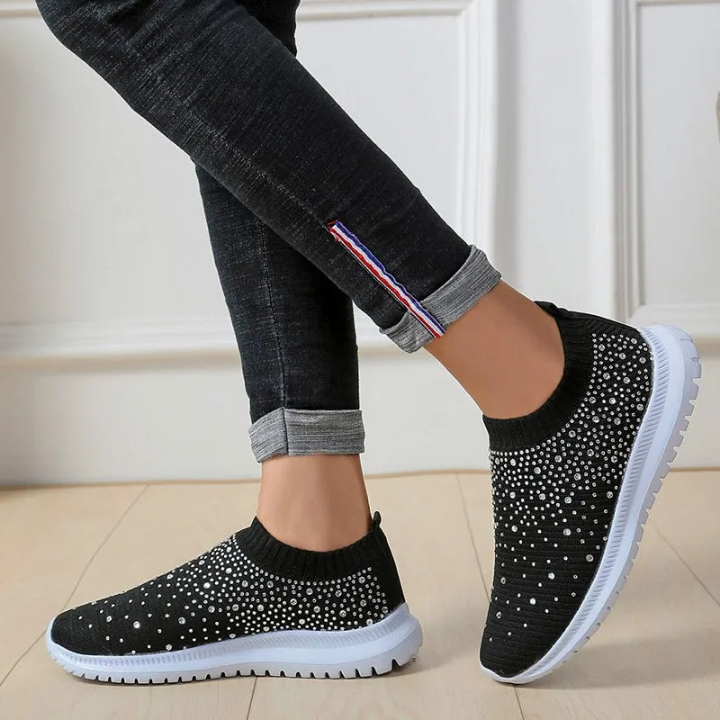 Crystal Breathable Mesh Sneaker Shoes for Women 
Comfortable Soft Bottom Flats