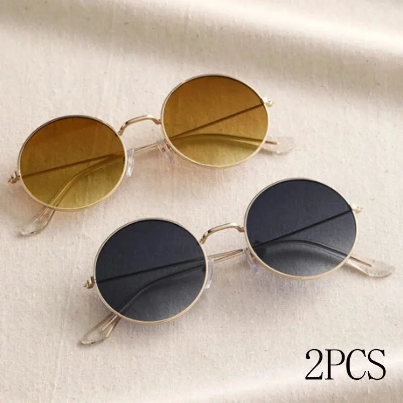 2 Pairs Per Set Small Round Sunglasses for woman's
Cute Skinny Metal Eyewear, Retro, Vintage