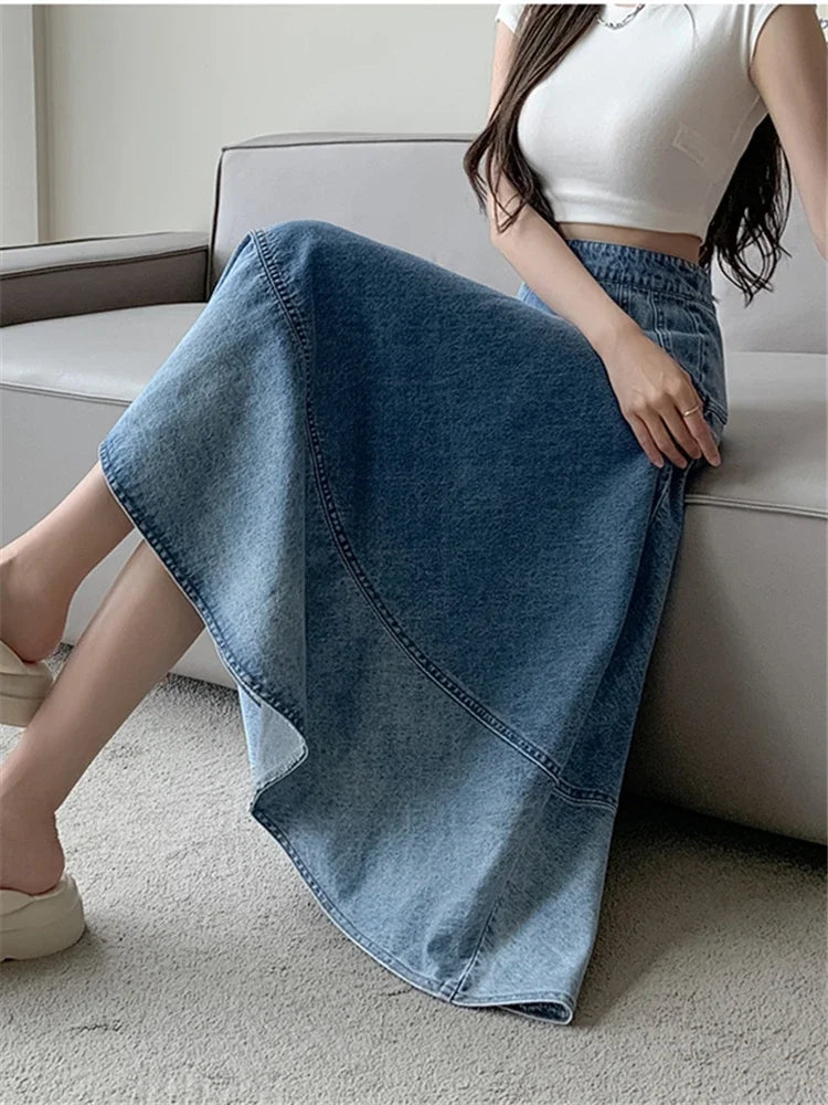 High Waist Gradient Women's Denim Long Skirts