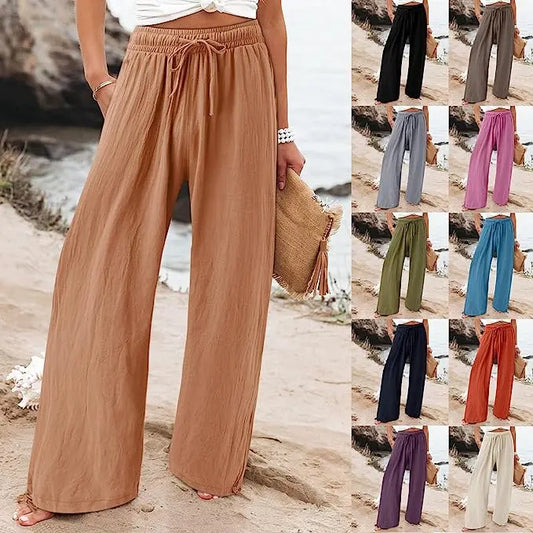 Cross border Women's Cotton & Hemp Wide Leg Pants