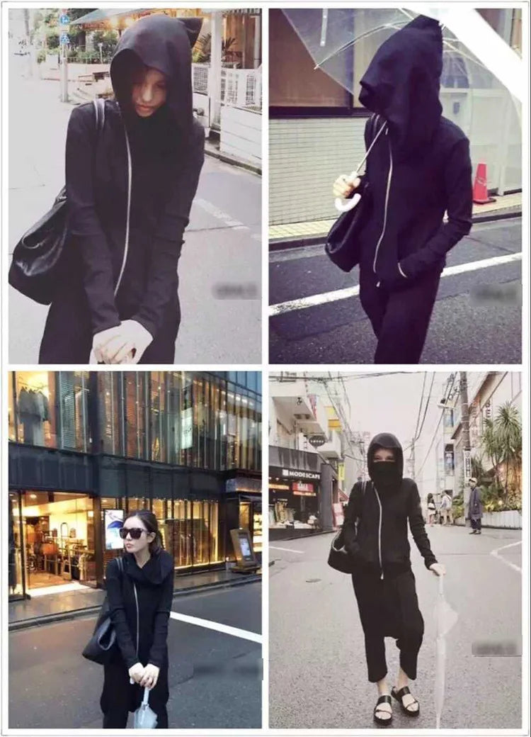 Men zipper Cardigan black Hooded jacket