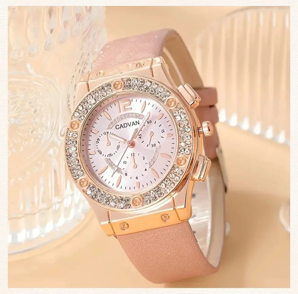 Set Luxury Rhinestone Women Fashion Elegant Wristwatch Quartz Watch