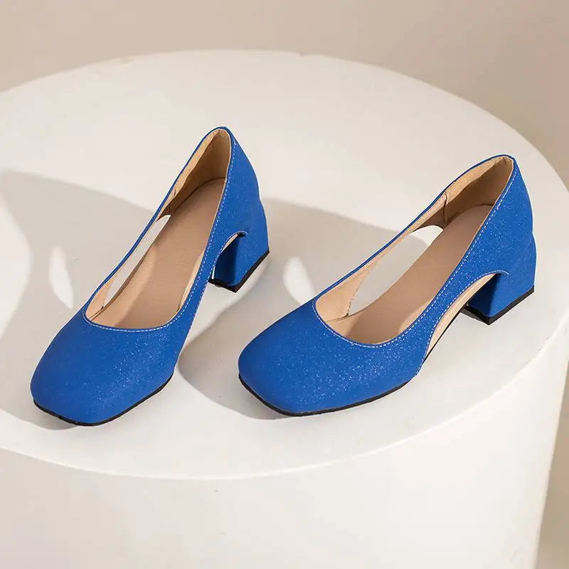 Pumps Square Toe Block Heel 5.5cm 
Slip On Solid Concise Female Shoes