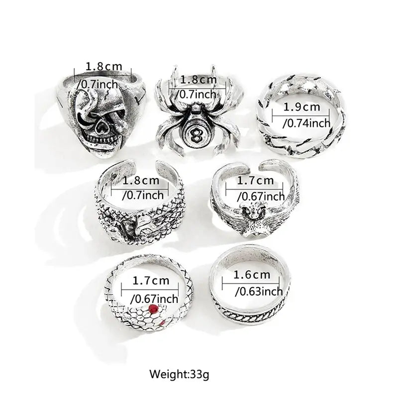 Gothic Skeleton Unisex Ring Set 
Punk, Grunge, Butterfly, Frog, Woman & Man