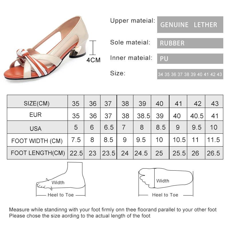 Genuine Leather Woman Shoes Sandals with Mid Heel 
Fashionable Women Sandals