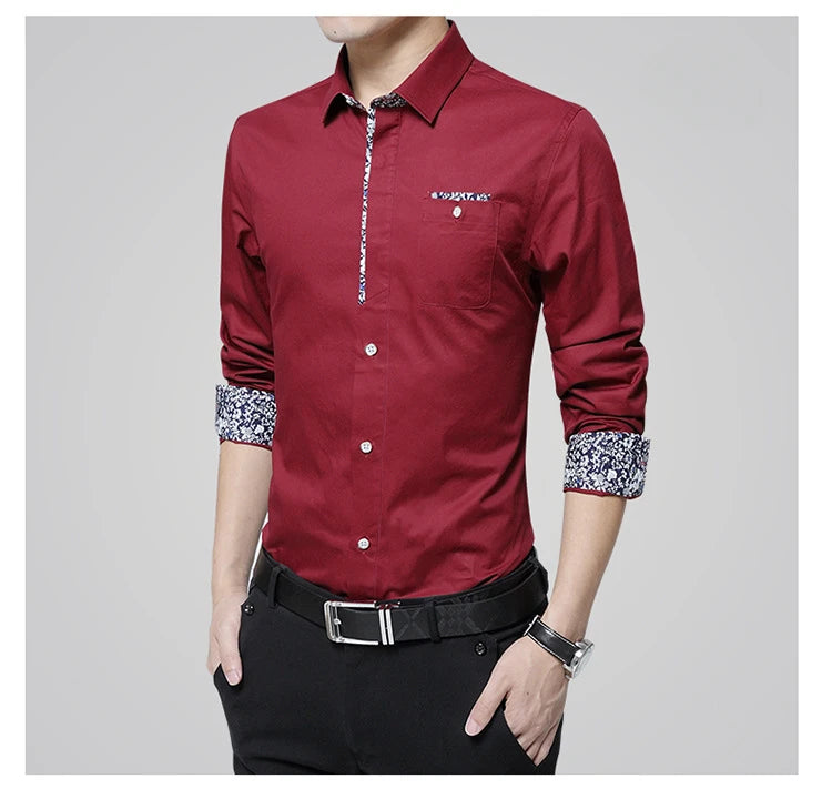 Long Sleeve Button Plain Solid Color Male Shirt