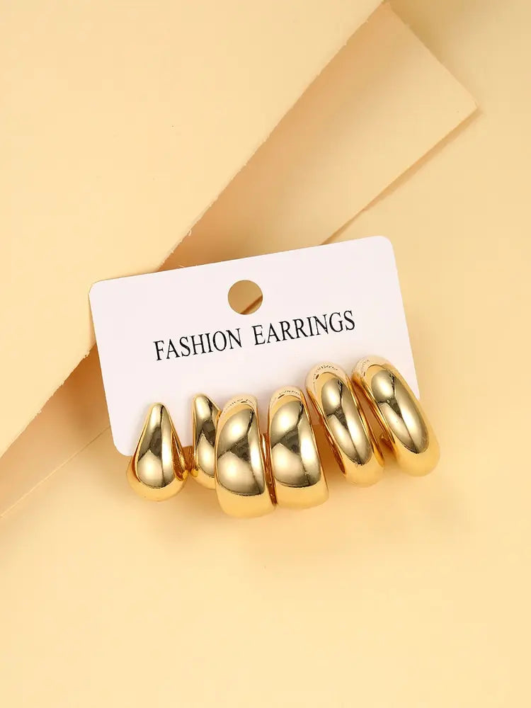 3 Pcs Set Trendy Classic Style Copper Earrings