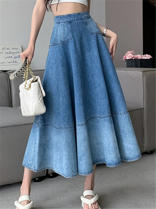 High Waist Gradient Women's Denim Long Skirts