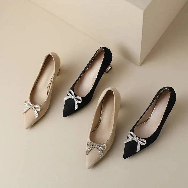 Design Shoes Women Pumps Flock Suede Pointed Toe Block High Heels 7cm