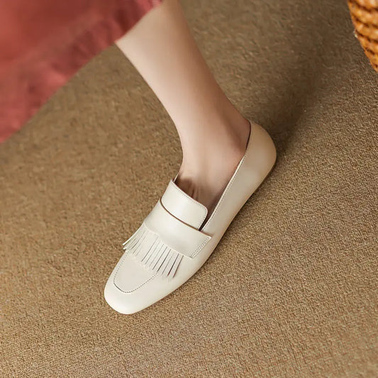 Cow Leather Women Flats Square Toe shoes