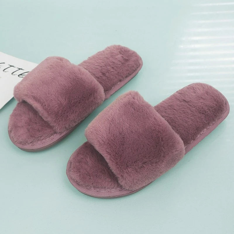 Winter Slippers Women's Fashion Cross Fluffy Leather Slippers
Home Slide Platform Flat Indoor Women's Shoes