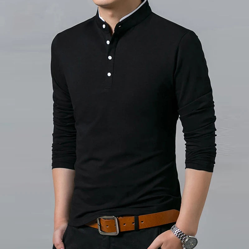 Men Business Casual Polo Long Sleeve T-shirt 
Summer Comfortable and Breathable Solid Cotton Top