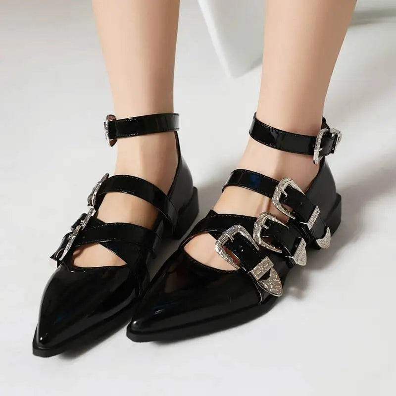 Women Shoes with Pointed Toe & Buckle Straps