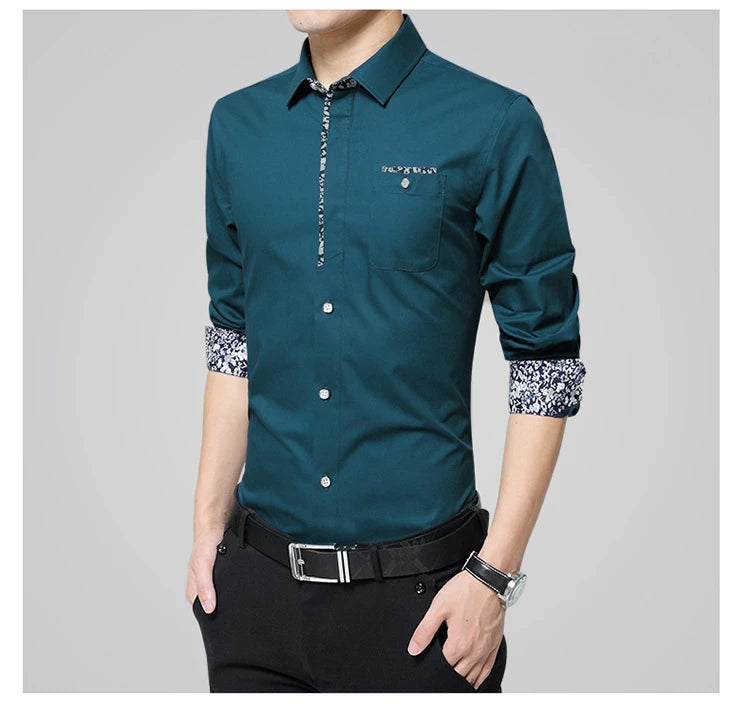 Long Sleeve Button Plain Solid Color Male Shirt