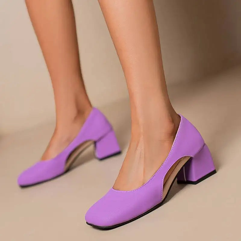 Pumps Square Toe Block Heel 5.5cm 
Slip On Solid Concise Female Shoes