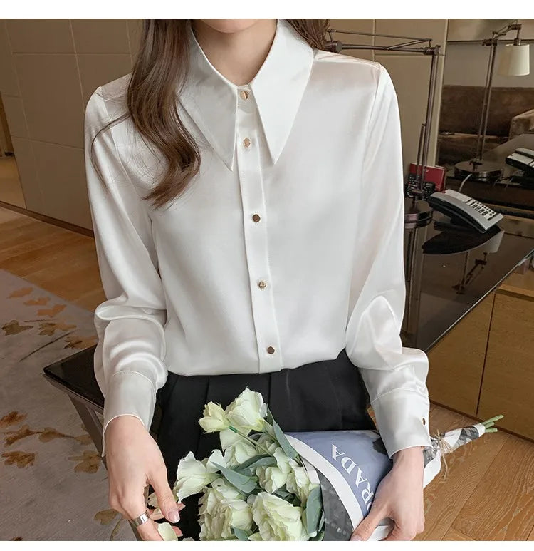 Silk Women Satin Blouses with Long Sleeve