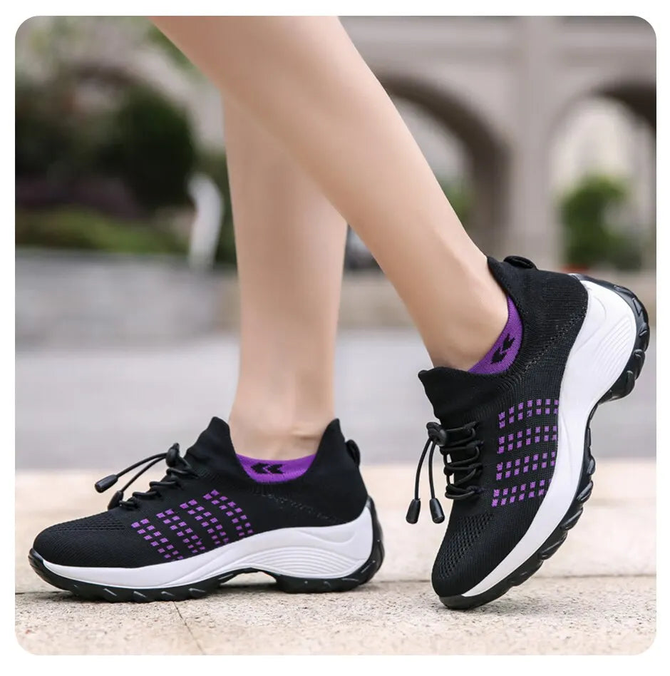 Women Fashion Sneaker for Walking, Fitness, Sport 
Chunky Platform Height Increasing Breathable Loafers Elastic Lady Trainers