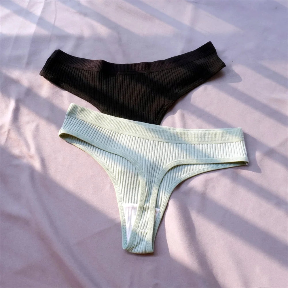 3 Pcs Seamless, Ribbed Cotton Underwear