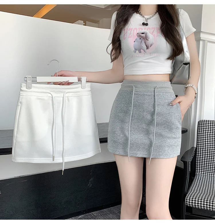 Drawstring Mini Skirt with High Waist