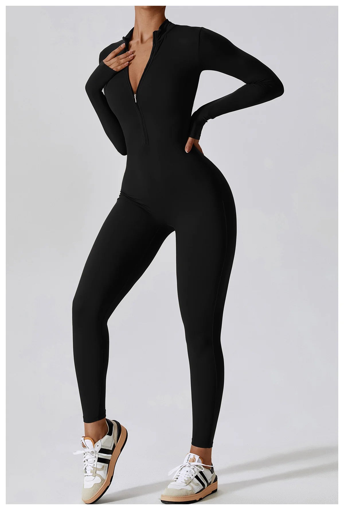 Women Yoga Jumpsuit Workout, Zip Long Sleeve Workout Suit Set 
Fitness Romper One-piece for Gym, Sports, Activity