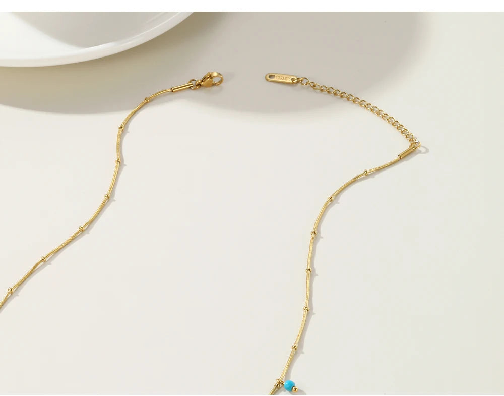 18K Gold PVD Plated Stainless Steel Chain Necklace for Women with Turquoise Natural Stone Round Tap
Texture Waterproof Jewelry