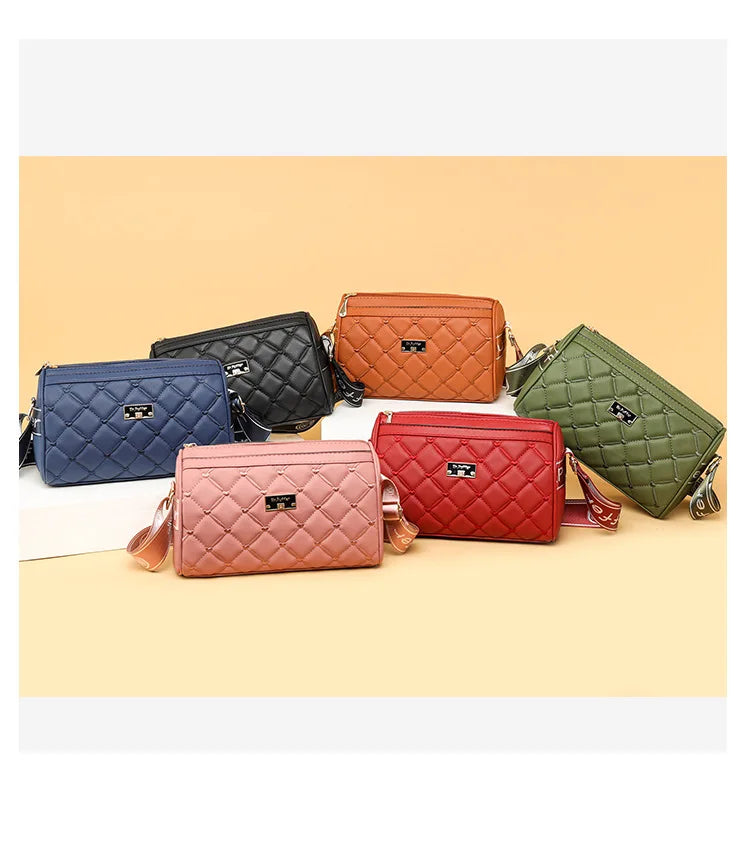 High Quality Embroidery PU Leather Women's Pillow Handbags 
Large Capacity Female Wide Strap Shoulder Crossbody Handbag