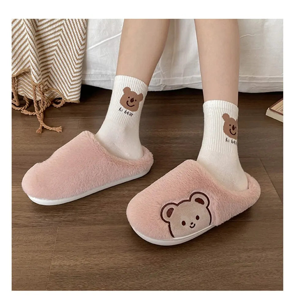 Cute Animal Fur Slipper For Women
Winter Warm Slippers Cartoon Teddy Bear House Shoes