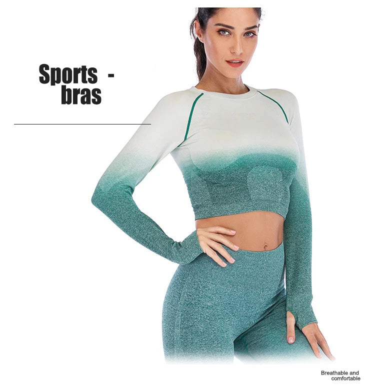 Ladies Seamless Yoga T Shirt Sports Bras Long Sleeve 
Running Slim Breathable Sports girls Tops