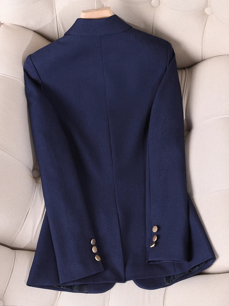 Autumn/Winter Khaki Navy Women Blazer Coat with Long Sleeve, Single Button 
Office Ladies Business Work Wear