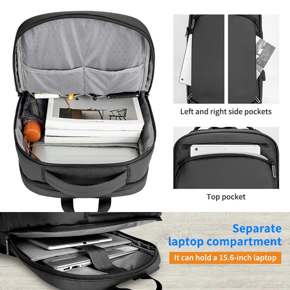 Quality PU Covered Black Gray High School bag  
16.5 Inch Travel Business USB Laptop Backpack