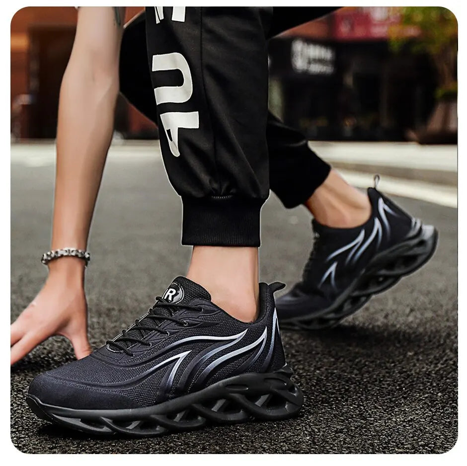 Fashion Running Shoes for Men 
Flame Printed Sneakers, Knit Athletic Sports Blade Trainers