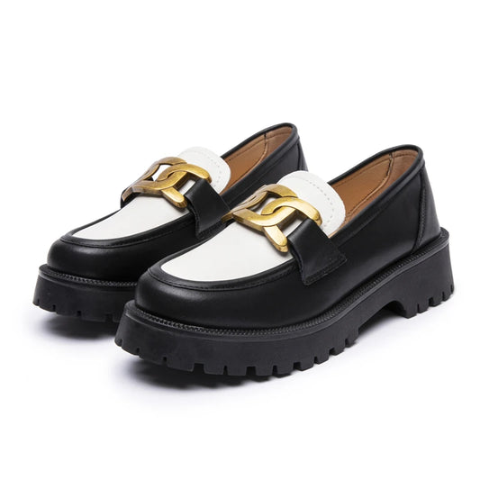 Women Shoes, Loafers Spring with Genuine Leather, Thick Bottom in British Style 
School Women Shoes