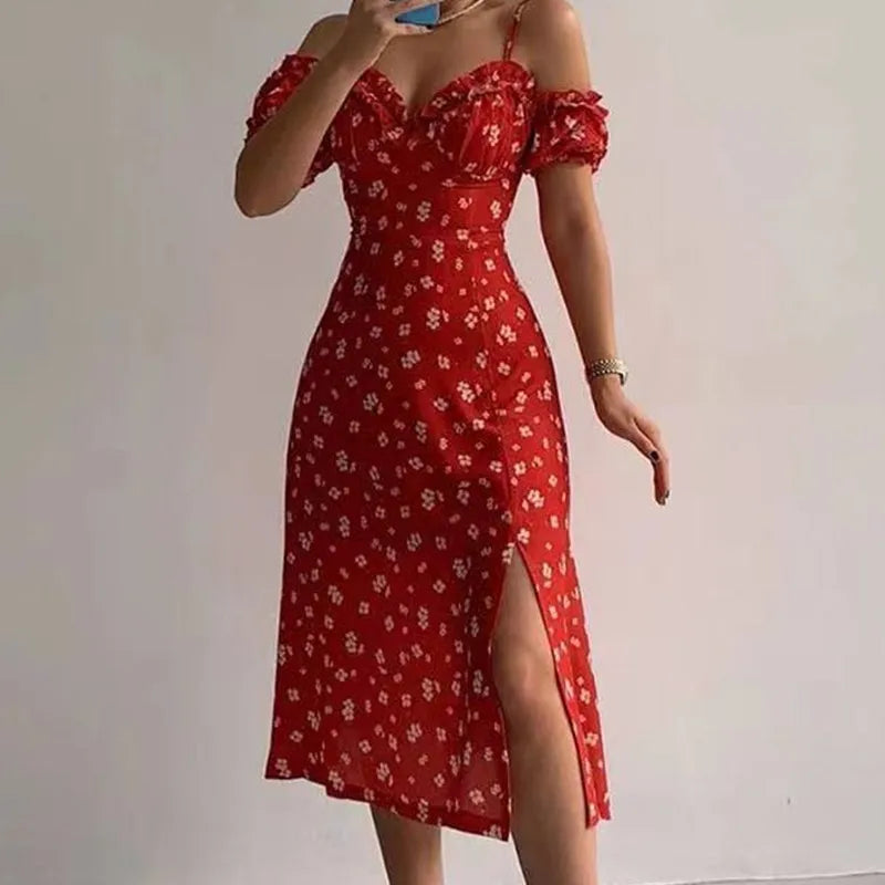 Elegant Off Shoulder V Neck Long Dress