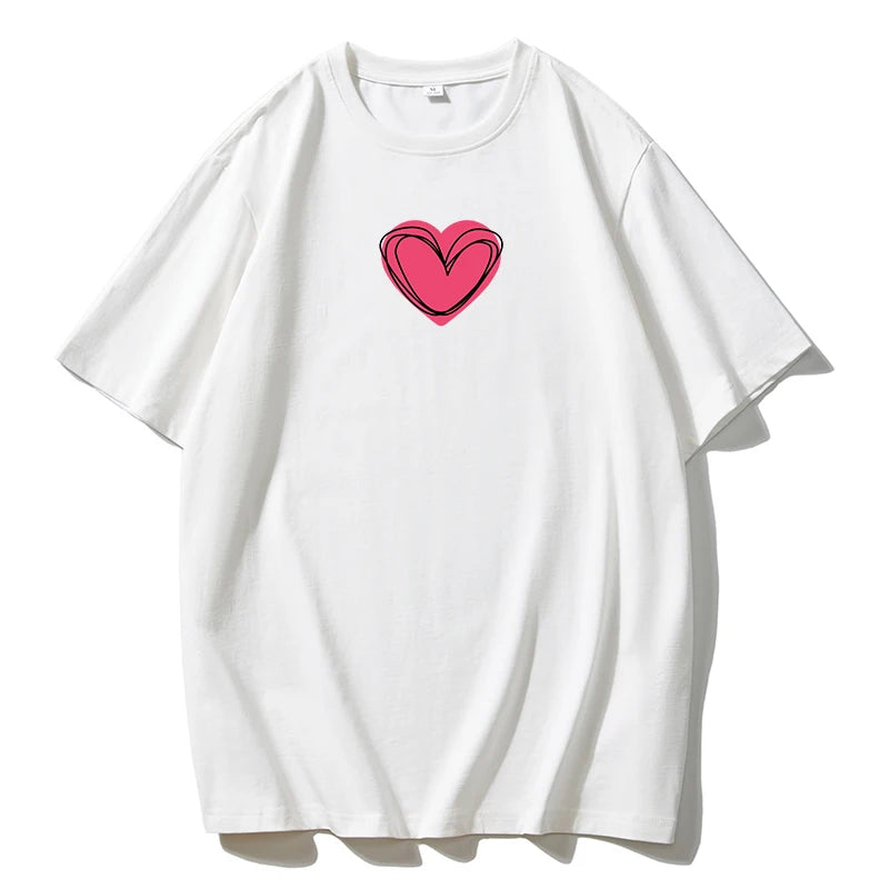 Love Printed T-shirts for Women, Summer Cotton Plus Size 
Basic Tees Streetwear