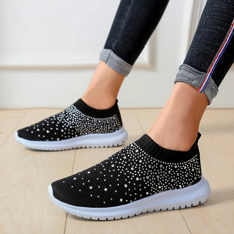 Crystal Breathable Mesh Sneaker Shoes for Women 
Comfortable Soft Bottom Flats