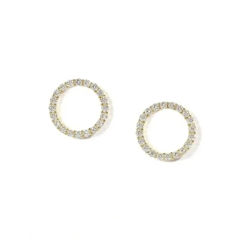 Delicate Small Circle Stud Earrings for Women, Gold Color Crystal Minimalist