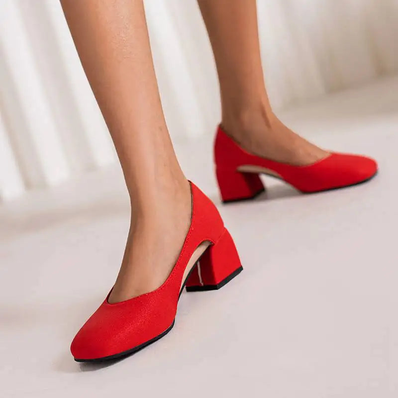 Pumps Square Toe Block Heel 5.5cm 
Slip On Solid Concise Female Shoes