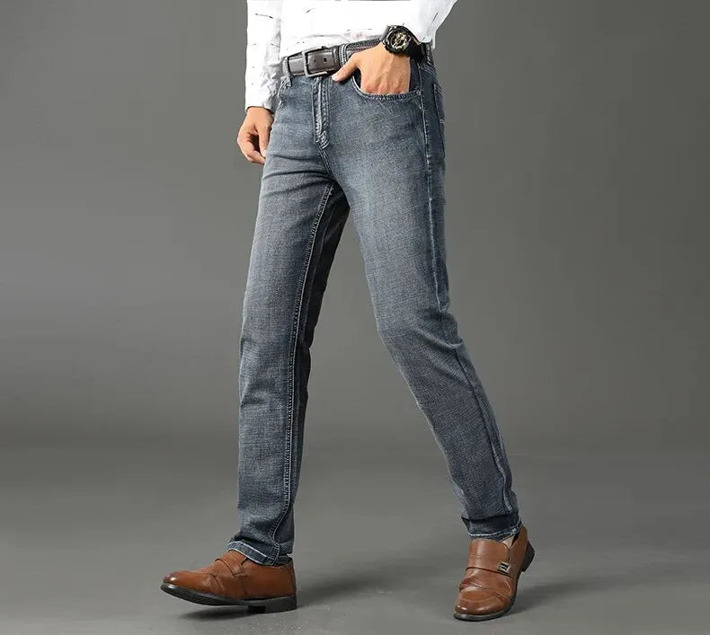 Business Men Jeans, Casual Straight Stretch 
Classic Blue Work Denim