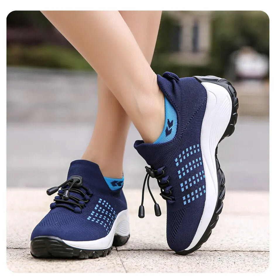 Women Fashion Sneaker for Walking, Fitness, Sport 
Chunky Platform Height Increasing Breathable Loafers Elastic Lady Trainers