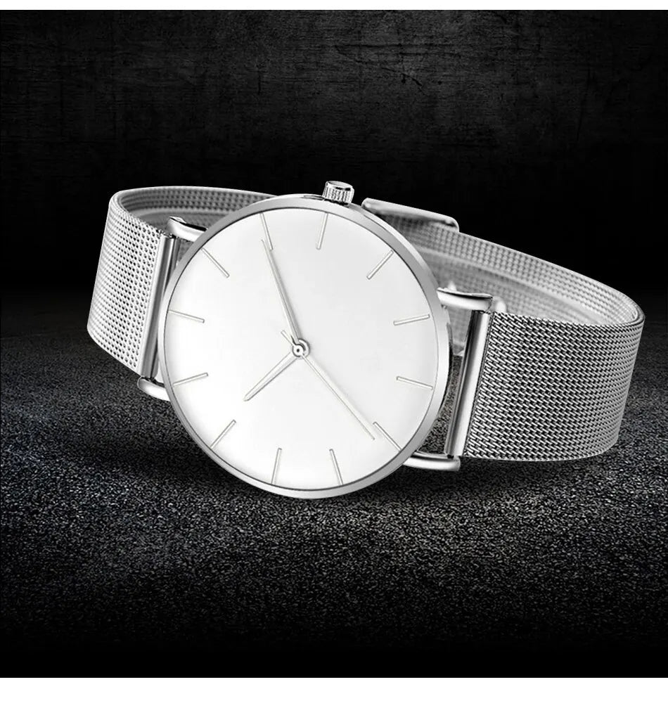 Luxury Minimalist Ultra Thin Watches 
Simple Men Business Stainless Steel, Mesh Belt 
Quartz Casual Watch