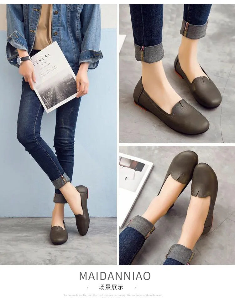 Women shoes for spring withs genuine leather 
casual sweet women flat shoes