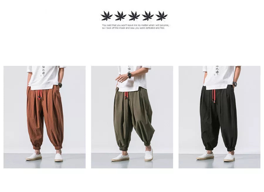 New Oversize Men Loose Harem Pants 
Autumn Linen Overweight Sweatpants